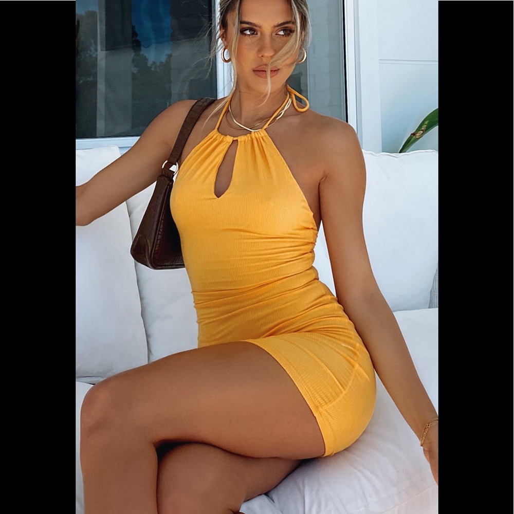 White Fox Halter Mini Dress in Mango NWT
